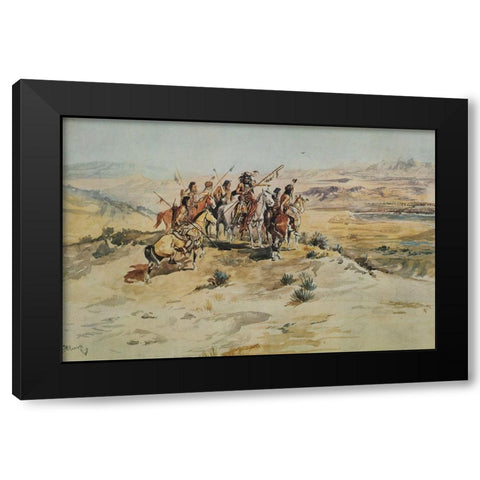 Indians Sighting Buffalo Black Modern Wood Framed Art Print by Russell, Charles Marion