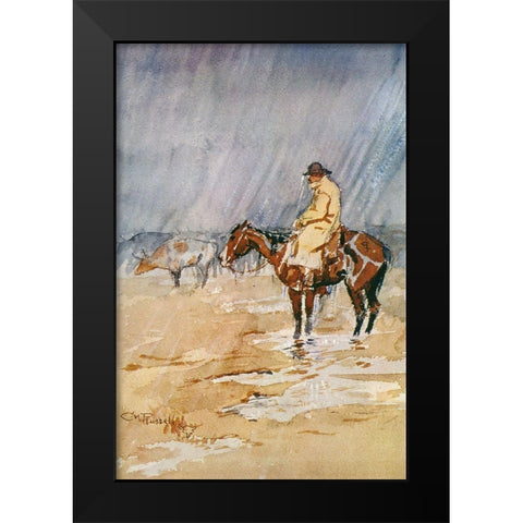 Just a Little Rain Black Modern Wood Framed Art Print by Russell, Charles Marion