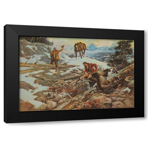 The Price of His Hide Black Modern Wood Framed Art Print by Russell, Charles Marion