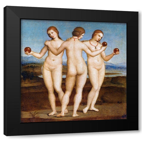 Three Graces Black Modern Wood Framed Art Print by Raphael