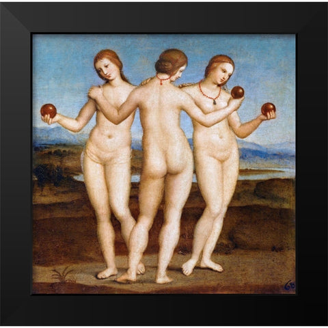 Three Graces Black Modern Wood Framed Art Print by Raphael