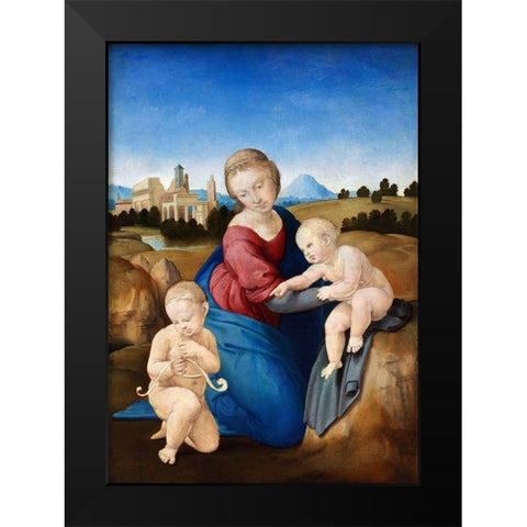 Madonna and Child with the Infant Saint John Black Modern Wood Framed Art Print by Raphael