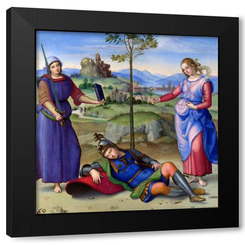 An Allegory-Vision of a Knight Black Modern Wood Framed Art Print by Raphael