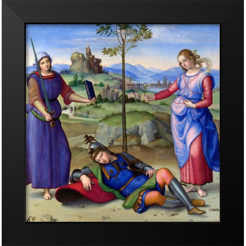 An Allegory-Vision of a Knight Black Modern Wood Framed Art Print by Raphael