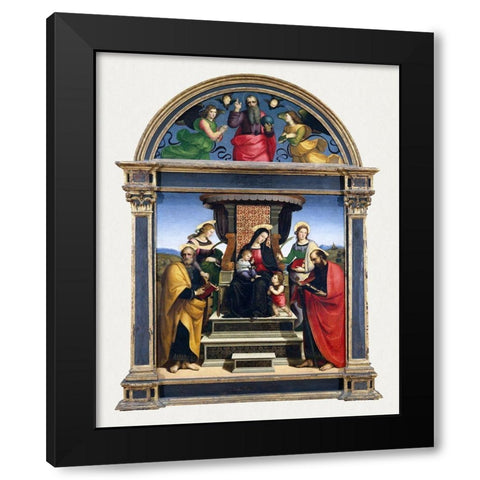 Madonna and Child Enthroned with Saints Black Modern Wood Framed Art Print by Raphael