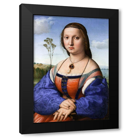 Portrait of Maddalena Strozzi Doni Black Modern Wood Framed Art Print with Double Matting by Raphael