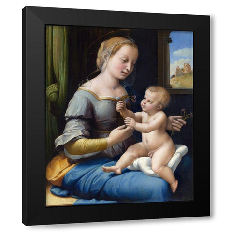 The Madonna of the Pinks Black Modern Wood Framed Art Print by Raphael