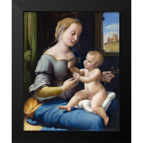 The Madonna of the Pinks Black Modern Wood Framed Art Print by Raphael