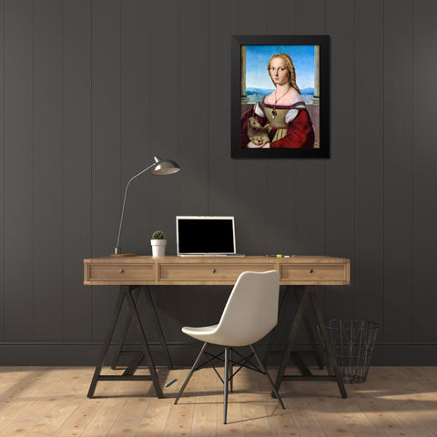 Young Woman with Unicorn Black Modern Wood Framed Art Print by Raphael