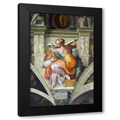 Libyan Sibyles Black Modern Wood Framed Art Print with Double Matting by Michelangelo