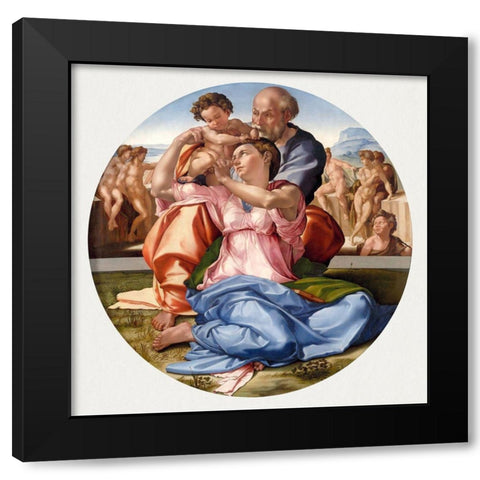 Doni Tondo Black Modern Wood Framed Art Print with Double Matting by Michelangelo