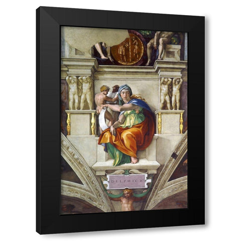 Delphic Sibyl Black Modern Wood Framed Art Print by Michelangelo
