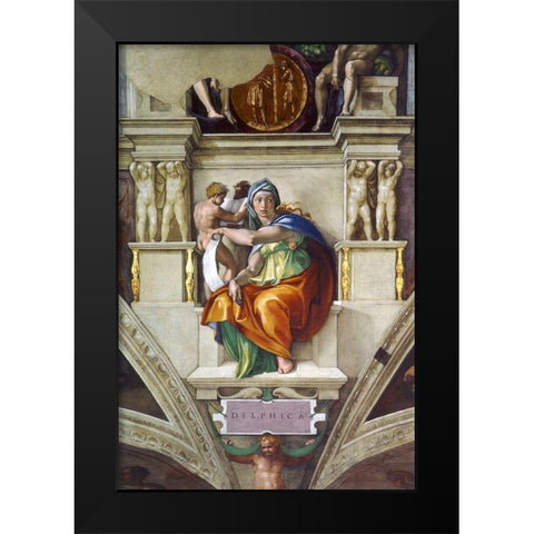Delphic Sibyl Black Modern Wood Framed Art Print by Michelangelo