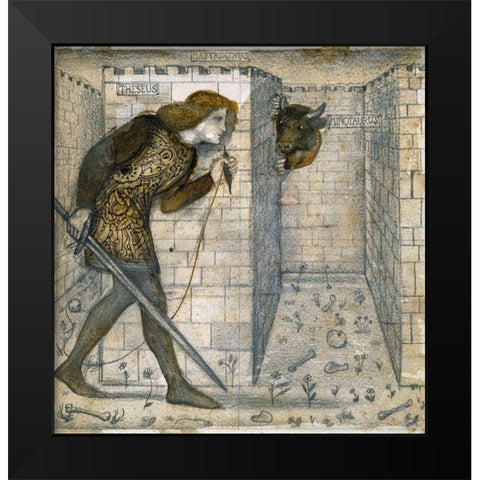Theseus and the Minotaur in the Labyrinth Black Modern Wood Framed Art Print by Burneâ€“Jones, Edward