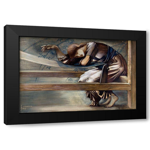 The Briar Rose Series-Study for The Garden Court Black Modern Wood Framed Art Print with Double Matting by Burneâ€“Jones, Edward