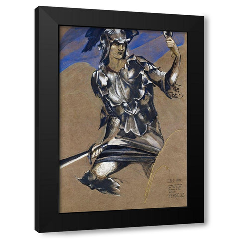 The Perseus Series-Study of Perseus in Armour for The Finding of Medusa Black Modern Wood Framed Art Print by Burneâ€“Jones, Edward