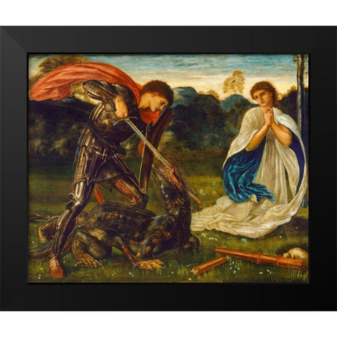 The Fight-St George kills the Dragon VI Black Modern Wood Framed Art Print by Burneâ€“Jones, Edward