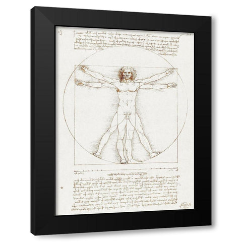 Vitruvian Man Black Modern Wood Framed Art Print by da Vinci, Leonardo