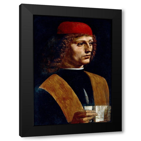 The Portrait of a Musician Black Modern Wood Framed Art Print with Double Matting by da Vinci, Leonardo