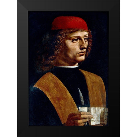 The Portrait of a Musician Black Modern Wood Framed Art Print by da Vinci, Leonardo