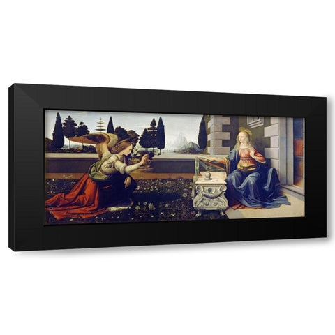 The Annunciation Black Modern Wood Framed Art Print by da Vinci, Leonardo