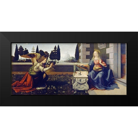 The Annunciation Black Modern Wood Framed Art Print by da Vinci, Leonardo