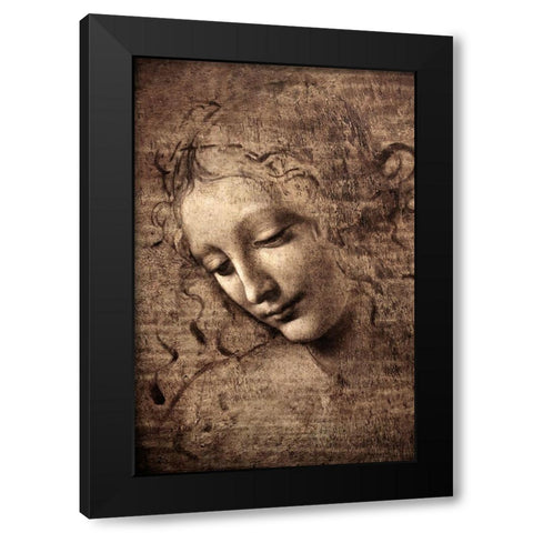 La Scapigliata Black Modern Wood Framed Art Print with Double Matting by da Vinci, Leonardo