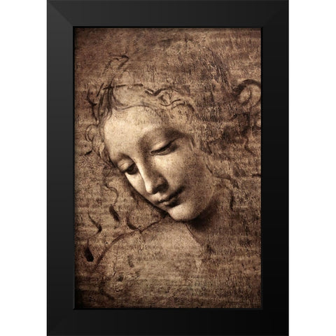 La Scapigliata Black Modern Wood Framed Art Print by da Vinci, Leonardo