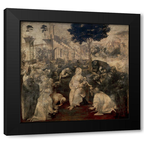 Adoration of the Magi Black Modern Wood Framed Art Print with Double Matting by da Vinci, Leonardo