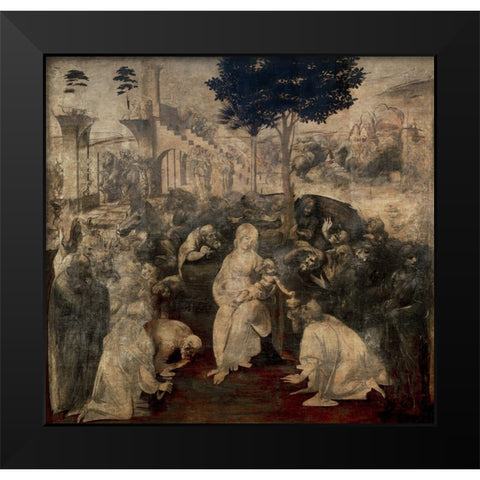 Adoration of the Magi Black Modern Wood Framed Art Print by da Vinci, Leonardo
