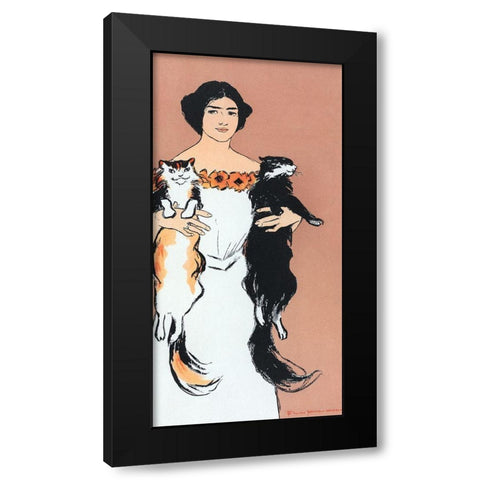 Woman Holding Cats Black Modern Wood Framed Art Print with Double Matting by Penfield, Edward