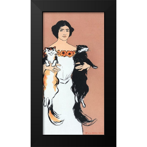 Woman Holding Cats Black Modern Wood Framed Art Print by Penfield, Edward