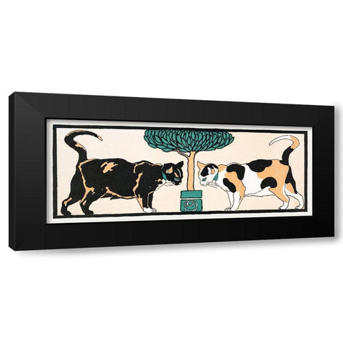 Cats under a tree Black Modern Wood Framed Art Print with Double Matting by Penfield, Edward