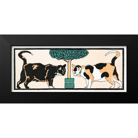 Cats under a tree Black Modern Wood Framed Art Print by Penfield, Edward