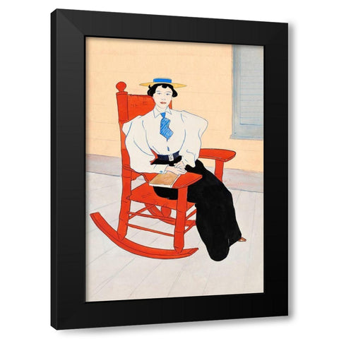 Young Woman Seated in a Red Rocking Chair Black Modern Wood Framed Art Print with Double Matting by Penfield, Edward