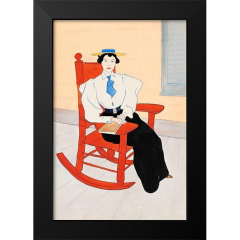 Young Woman Seated in a Red Rocking Chair Black Modern Wood Framed Art Print by Penfield, Edward