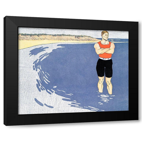 Man standing in the sea Black Modern Wood Framed Art Print with Double Matting by Penfield, Edward