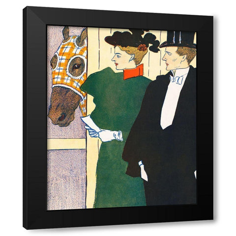 Woman holding a horse racing ticket Black Modern Wood Framed Art Print by Penfield, Edward