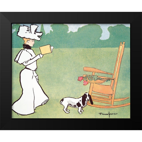 Woman reading in the Garden Black Modern Wood Framed Art Print by Penfield, Edward