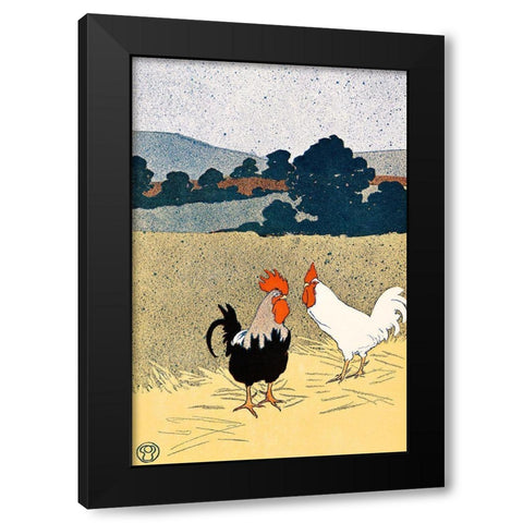Two Roosters in a Field Black Modern Wood Framed Art Print with Double Matting by Penfield, Edward