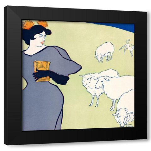 Woman and sheep Black Modern Wood Framed Art Print with Double Matting by Penfield, Edward