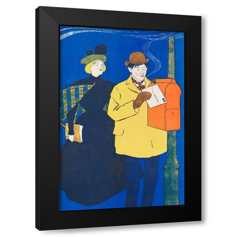 Man and Woman sending letter Black Modern Wood Framed Art Print by Penfield, Edward