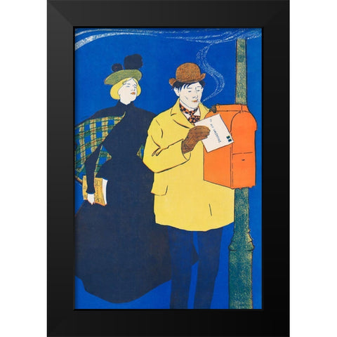 Man and Woman sending letter Black Modern Wood Framed Art Print by Penfield, Edward