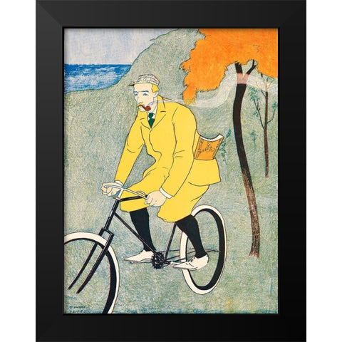 Man Riding Bicycle Black Modern Wood Framed Art Print by Penfield, Edward
