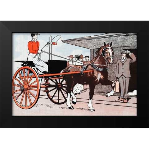 Woman in a Horse Carriage Black Modern Wood Framed Art Print by Penfield, Edward