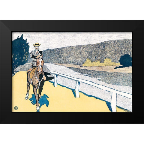 Woman Riding a Horse Black Modern Wood Framed Art Print by Penfield, Edward