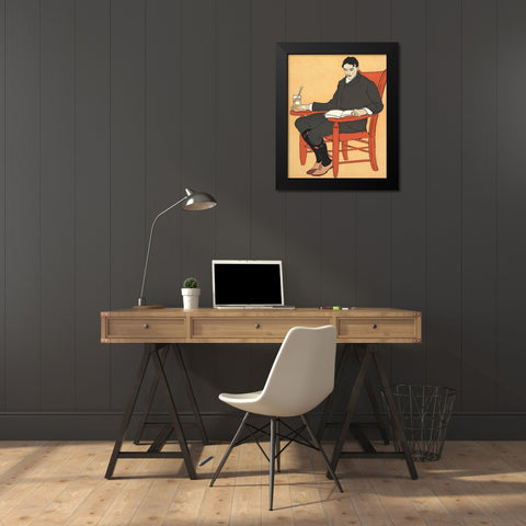 Man Sitting in a Chair Black Modern Wood Framed Art Print by Penfield, Edward