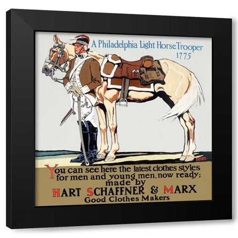 A Philadelphia Light Horse Trooper 1775 Black Modern Wood Framed Art Print with Double Matting by Penfield, Edward