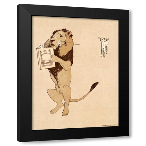 Lion and a book 1894 Black Modern Wood Framed Art Print with Double Matting by Penfield, Edward