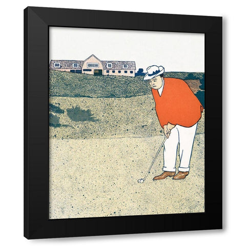 Man Playing Golf Black Modern Wood Framed Art Print with Double Matting by Penfield, Edward